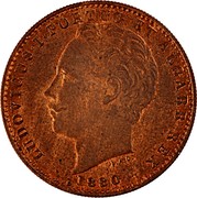 Portugal 10000 Reis Luiz I Pattern 1880  LUDOVICUS·I·PORTUG: ET·ALGARB: REX · 1880 · F.A.C. coin obverse Portugal 10000 Reis Luiz I Pattern 1880  LUDOVICUS·I·PORTUG: ET·ALGARB: REX · 1880 · F.A.C. coin obverse