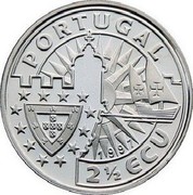 Portugal 2 1/2 ECU Explorer Ferdinand Magellan 1997 X# 57 PORTUGAL 2 1/2 ECU 1997 coin obverse Portugal 2 1/2 ECU Explorer Ferdinand Magellan 1997 X# 57 PORTUGAL 2 1/2 ECU 1997 coin obverse
