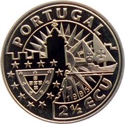 Portugal 2 1/2 ECU Explorer Vasco da Gama 1995 X# 48 PORTUGAL 2 1/2 ECU 1995 coin obverse Portugal 2 1/2 ECU Explorer Vasco da Gama 1995 X# 48 PORTUGAL 2 1/2 ECU 1995 coin obverse