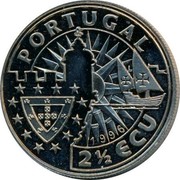 Portugal 2 1/2 ECU Fleet Commander Pedro Alvares Cabral 1996 X# 52 PORTUGAL 2 1/2 ECU 1996 coin obverse Portugal 2 1/2 ECU Fleet Commander Pedro Alvares Cabral 1996 X# 52 PORTUGAL 2 1/2 ECU 1996 coin obverse