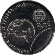 Portugal 2,5 € Beijing Olympics 2008 KM# 790 REPÚBLICA PORTUGUESA 2008 2,5 € coin obverse
