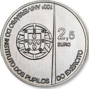Portugal 2,5 Euro 100th Anniversary of the Army Pupils 2011 KM# 809 100 ANIVERSARIO DO INSTITUTO DOS PUPILOS DO EXERCITO 2.5 EURO coin obverse