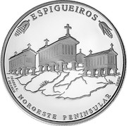 Portugal 2,5 Euro Granary Houses from Northwest of Portugal 2018 INCM Proof ESPIGUEIROS ISABEL C. F. BRANCO NOROESTE PENINSULAR INCM coin reverse