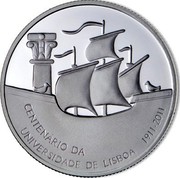 Portugal 2,5 EURO Lisbon University 2011 INCM Proof KM# 830a CENTENÁRIO DA UNIVERSIDADE DE LISBOA 1911 · 2011 coin reverse