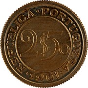 Portugal 2.50 Escudos 1961  Essai KM# Pn236 Republic REPÚBLICA PORTUGUESA 1961 2$50 coin obverse Portugal 2.50 Escudos 1961  Essai KM# Pn236 Republic REPÚBLICA PORTUGUESA 1961 2$50 coin obverse