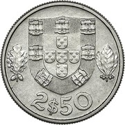 Portugal 2.50 Escudos Republic 2$50 coin reverse Portugal 2.50 Escudos Republic 2$50 coin reverse