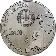 Portugal 2,50 Euro 70 Years of Peace in Europe 2015 KM# 857 REPÚBLICA PORTUGUESA 2€50 coin obverse Portugal 2,50 Euro 70 Years of Peace in Europe 2015 KM# 857 REPÚBLICA PORTUGUESA 2€50 coin obverse