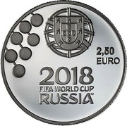 Portugal 2,50 Euro FIFA World Cup Russia 2018 INCM Proof CAMPEONATO DO MUNDO DA FIFA TM PORTUGAL 2018 coin obverse