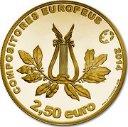 Portugal 2,50 Euro Marcos Portugal 2014 INCM Proof COMPOSITORES EUROPEUS 2014 2,50 EURO PAULA LOURENCO INCM coin reverse Portugal 2,50 Euro Marcos Portugal 2014 INCM Proof COMPOSITORES EUROPEUS 2014 2,50 EURO PAULA LOURENCO INCM coin reverse