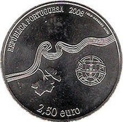 Portugal 2,50 Euro World Heritage - Alto Douro 2008 KM# 825 REPÚBLICA PORTUGUESA 2008 INCM ARMANDO ALVES 2,50 EURO coin obverse