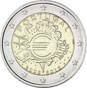 Portugal 2 Euro 10 Years of Euro Banknotes and Coins 2012 KM# 812 PORTUGAL A. H. € 2002 2012 INCM coin obverse