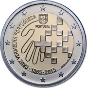 Portugal 2 Euro 150th Anniversary of Portuguese Red Cross 2015 KM# 850 CRUZ VERMELHA PORTUGUESA 1865 2015 PORTUGAL INCM A. M. coin obverse Portugal 2 Euro 150th Anniversary of Portuguese Red Cross 2015 KM# 850 CRUZ VERMELHA PORTUGUESA 1865 2015 PORTUGAL INCM A. M. coin obverse
