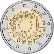 Portugal 2 Euro 30th Anniversary of the Flag of Europe 2015 KM# 863 PORTUGAL 1985 - 2015 coin obverse Portugal 2 Euro 30th Anniversary of the Flag of Europe 2015 KM# 863 PORTUGAL 1985 - 2015 coin obverse