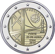 Portugal 2 Euro 50th Anniversary 25th of April Bridge 2016 KM# 866 PORTUGAL PONTE 25 DE ABRIL 1966 2016 INCM JOSÉ AURÉLIO coin obverse Portugal 2 Euro 50th Anniversary 25th of April Bridge 2016 KM# 866 PORTUGAL PONTE 25 DE ABRIL 1966 2016 INCM JOSÉ AURÉLIO coin obverse