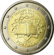 Portugal 2 Euro 50th Anniversary of the Treaty of Rome 2007 KM# 771 TRATADO DE ROMA 50 ANOS EUROPA INCM 2007 PORTUGAL coin obverse Portugal 2 Euro 50th Anniversary of the Treaty of Rome 2007 KM# 771 TRATADO DE ROMA 50 ANOS EUROPA INCM 2007 PORTUGAL coin obverse