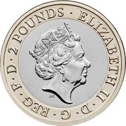 UK 2 Pounds (H. G. Wells) ELIZABETH II D G REG F D 2 POUNDS J.C coin obverse UK 2 Pounds (H. G. Wells) ELIZABETH II D G REG F D 2 POUNDS J.C coin obverse