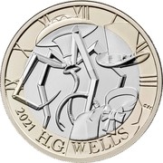 UK 2 Pounds (H. G. Wells) IX X XI XII I II III CTC 2021 H.G. WELLS coin reverse UK 2 Pounds (H. G. Wells) IX X XI XII I II III CTC 2021 H.G. WELLS coin reverse
