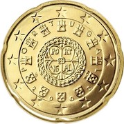 Portugal 20 Euro Cent First Map 2002 KM# 744 P O R T U G A L PO RT VG AL VS INCM 2 0 0 2 coin obverse Portugal 20 Euro Cent First Map 2002 KM# 744 P O R T U G A L PO RT VG AL VS INCM 2 0 0 2 coin obverse