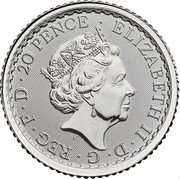 UK 20 Pence Britannia Holding a Trident 2020  BU ELIZABETH II D G REG F D 20 PENCE coin obverse UK 20 Pence Britannia Holding a Trident 2020  BU ELIZABETH II D G REG F D 20 PENCE coin obverse