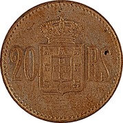 Portugal 20 Reis 1903  Kingdom Decimal coinage 20 RS coin reverse Portugal 20 Reis 1903  Kingdom Decimal coinage 20 RS coin reverse