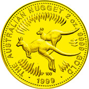 Australia 200 Dollars Two Australian Kangaroos 1999 In Sets only 1999 2OZ .9999 GOLD THE AUSTRALIAN NUGGET coin reverse Australia 200 Dollars Two Australian Kangaroos 1999 In Sets only 1999 2OZ .9999 GOLD THE AUSTRALIAN NUGGET coin reverse