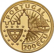 Portugal 200 ECU Bartholomeu Dias 1993 X# 30 PORTUGAL 200 ECU 1993 coin obverse