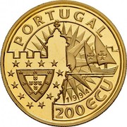 Portugal 200 ECU Manuel I 1994 X# 35 PORTUGAL 200 ECU 1994 coin obverse
