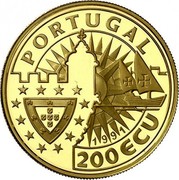 Portugal 200 ECU Prince Henry the Navigator 1991 X# 23 PORTUGAL 200 ECU 1991 coin obverse