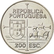 Portugal 200 Esc 450th Anniversary Discovery of California 1992 KM# 661 REPÚBLICA PORTUGUESA 200 ESC. coin obverse