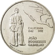 Portugal 200 Esc 450th Anniversary Discovery of California 1992 KM# 661 CALIFÓRNIA 1542 1992 JOÃO RODRIGUES CABRILHO ISABEL C.-F.BRANCO INCM coin reverse