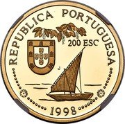 Portugal 200 Esc 500th Anniversary of the Discovery of India 1998 Proof KM# 712b REPUBLICA PORTUGUESA 1998 200 ESC coin obverse Portugal 200 Esc 500th Anniversary of the Discovery of India 1998 Proof KM# 712b REPUBLICA PORTUGUESA 1998 200 ESC coin obverse