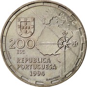 Portugal 200 Esc 500th Anniversary of the Division of the World Treaty 1994 KM# 672 200 ESC REPUBLICA PORTUGUESA 1994 INCM A.MARINHO coin obverse Portugal 200 Esc 500th Anniversary of the Division of the World Treaty 1994 KM# 672 200 ESC REPUBLICA PORTUGUESA 1994 INCM A.MARINHO coin obverse
