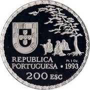 Portugal 200 Esc Arte Namban 1993 Proof KM# 668c REPUBLICA PORTUGUESA 1993 200 ESC PT. 1 OZ. coin obverse