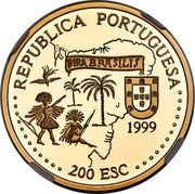 Portugal 200 Esc Brazil Exploration 1999 Proof KM# 718b REPUBLICA PORTUGUESA TERRA BRASILIS 1999 200 ESC coin obverse Portugal 200 Esc Brazil Exploration 1999 Proof KM# 718b REPUBLICA PORTUGUESA TERRA BRASILIS 1999 200 ESC coin obverse