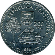 Portugal 200 Esc Discovery of Solor and Timor Islands 1995 KM# 683 REPUBLICA PORTUGUESA 200 ESC. 1995 INCM E.BYRNE coin obverse Portugal 200 Esc Discovery of Solor and Timor Islands 1995 KM# 683 REPUBLICA PORTUGUESA 200 ESC. 1995 INCM E.BYRNE coin obverse