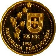 Portugal 200 Esc Discovery of Taiwan 1996 Proof KM# 692b 200 ESC 1996 J REPUBLICA PORTUGUESA coin obverse