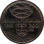 Portugal 200 Esc Espringarda 1993 KM# 666 REPUBLICA PORTUGUESA 1993 200 ESC coin obverse Portugal 200 Esc Espringarda 1993 KM# 666 REPUBLICA PORTUGUESA 1993 200 ESC coin obverse