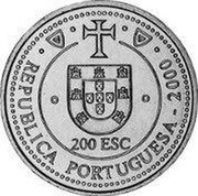 Portugal 200 Esc Terra Dos Corte-Reais 2000 Proof KM# 729b 200 ESC REPUBLICA PORTUGUESA 2000 coin obverse Portugal 200 Esc Terra Dos Corte-Reais 2000 Proof KM# 729b 200 ESC REPUBLICA PORTUGUESA 2000 coin obverse