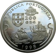 Portugal 200 Esc Vasco da Gama 1998 KM# 709a REPUBLICA PORTUGUESA 200 ESC S. MACHADO INCM 1998 coin obverse Portugal 200 Esc Vasco da Gama 1998 KM# 709a REPUBLICA PORTUGUESA 200 ESC S. MACHADO INCM 1998 coin obverse