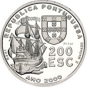 Portugal 200 Escudos Ferdinand Magellan 2000 Proof KM# 731c REPUBLICA PORTUGUESA 200 ESC S MACHADO ANO 2000 coin obverse Portugal 200 Escudos Ferdinand Magellan 2000 Proof KM# 731c REPUBLICA PORTUGUESA 200 ESC S MACHADO ANO 2000 coin obverse