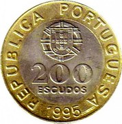 Portugal 200 Escudos 50th Anniversary of the United Nations 1995 KM# 679 REPUBLICA PORTUGUESA 200 ESCUDOS 1995 J.CANDIDO coin obverse Portugal 200 Escudos 50th Anniversary of the United Nations 1995 KM# 679 REPUBLICA PORTUGUESA 200 ESCUDOS 1995 J.CANDIDO coin obverse