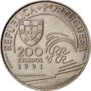 Portugal 200 Escudos Columbus and Portugal 1991 KM# 658 REPÚBLICA PORTUGUESA 200 ESCUDOS 1991 coin obverse Portugal 200 Escudos Columbus and Portugal 1991 KM# 658 REPÚBLICA PORTUGUESA 200 ESCUDOS 1991 coin obverse