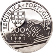 Portugal 200 Escudos Columbus and Portugal 1991 Proof KM# 658d REPÚBLICA PORTUGUESA 200 ESCUDOS 1991 A. MARINHO PD 1'OZ coin obverse Portugal 200 Escudos Columbus and Portugal 1991 Proof KM# 658d REPÚBLICA PORTUGUESA 200 ESCUDOS 1991 A. MARINHO PD 1'OZ coin obverse