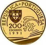 Portugal 200 Escudos Columbus and Portugal 1991 Proof KM# 658b REPÚBLICA PORTUGUESA 200 ESCUDOS 1991 coin obverse Portugal 200 Escudos Columbus and Portugal 1991 Proof KM# 658b REPÚBLICA PORTUGUESA 200 ESCUDOS 1991 coin obverse