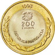 Portugal 200 Escudos International Year of the Oceans - Expo '98 1998 KM# 706 1998 200 ESCUDOS REPUBLICA PORTUGUESA DES. 7S GRAV. coin obverse Portugal 200 Escudos International Year of the Oceans - Expo '98 1998 KM# 706 1998 200 ESCUDOS REPUBLICA PORTUGUESA DES. 7S GRAV. coin obverse