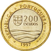 Portugal 200 Escudos Lisbon World Expo '98 1997 INCM KM# 694 REPUBLICA PORTUGUESA 200 ESCUDOS 1997 JOSÉ SIMÃO INCM coin obverse Portugal 200 Escudos Lisbon World Expo '98 1997 INCM KM# 694 REPUBLICA PORTUGUESA 200 ESCUDOS 1997 JOSÉ SIMÃO INCM coin obverse