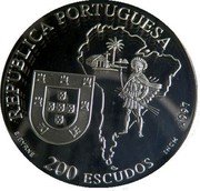 Portugal 200 Escudos 1997 Proof KM# 699c Republic REPÚBLICA PORTUGUESA 200 ESCUDOS 1997 INCM E BYRNE coin obverse