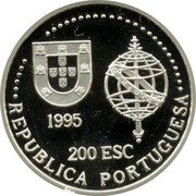 Portugal 200 Escudos 200 Escudos VI Portuguese Discoveries Series 1995 Proof KM# 684c REPÚBLICA PORTUGUESA 200 ESC 1995 coin obverse