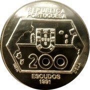 Portugal 200 Escudos 1991 Proof KM# 659c Republic REPUBLICA PORTUGUESA 200 ESCUDOS 1991 coin obverse Portugal 200 Escudos 1991 Proof KM# 659c Republic REPUBLICA PORTUGUESA 200 ESCUDOS 1991 coin obverse