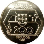 Portugal 200 Escudos 1991 Proof KM# 659d Republic REPUBLICA PORTUGUESA 200 ESCUDOS 1991 coin obverse Portugal 200 Escudos 1991 Proof KM# 659d Republic REPUBLICA PORTUGUESA 200 ESCUDOS 1991 coin obverse